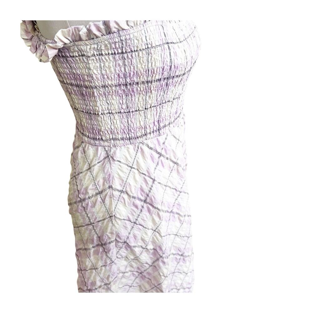 Boston Proper Dress Size Medium Womens Maxi Smocked Plaid Purple Cottagecore - Picture 11 of 12